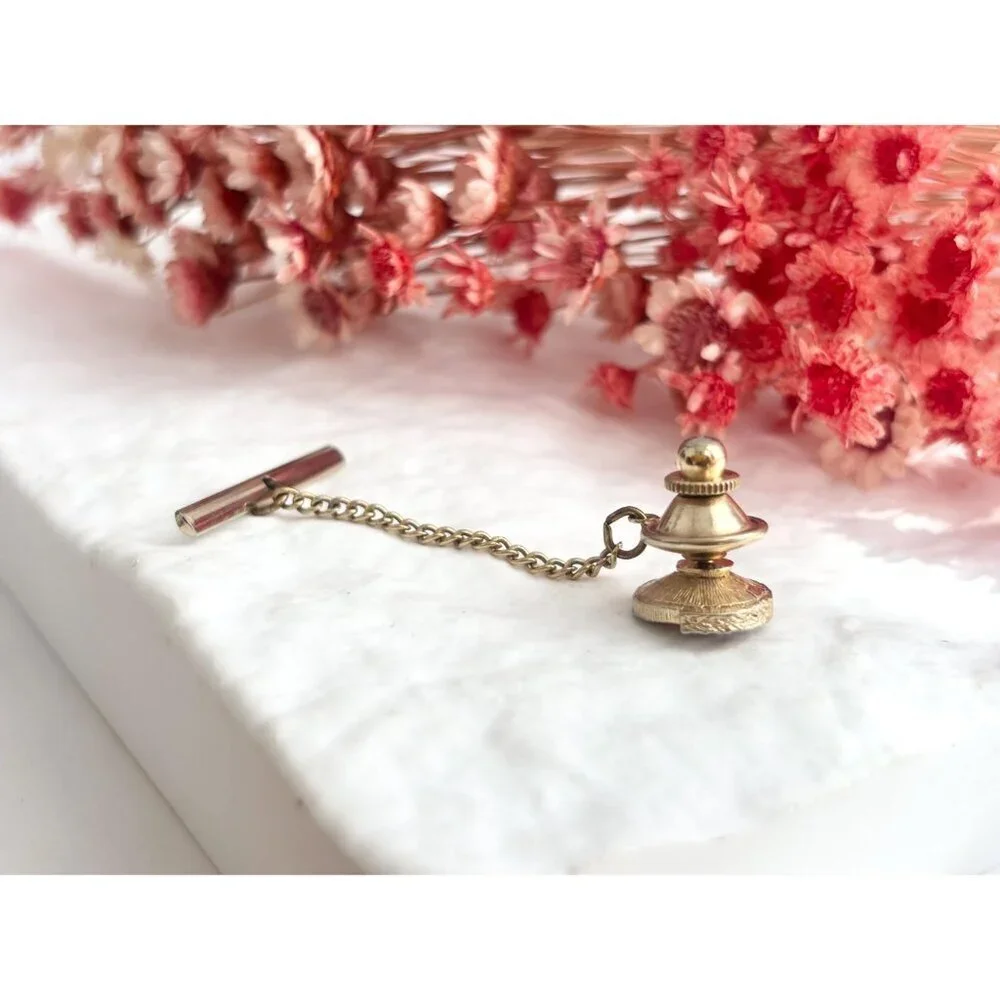 Ombre Orange & Red Rhinestone Gold Toned Vintage Men's Tie Tack